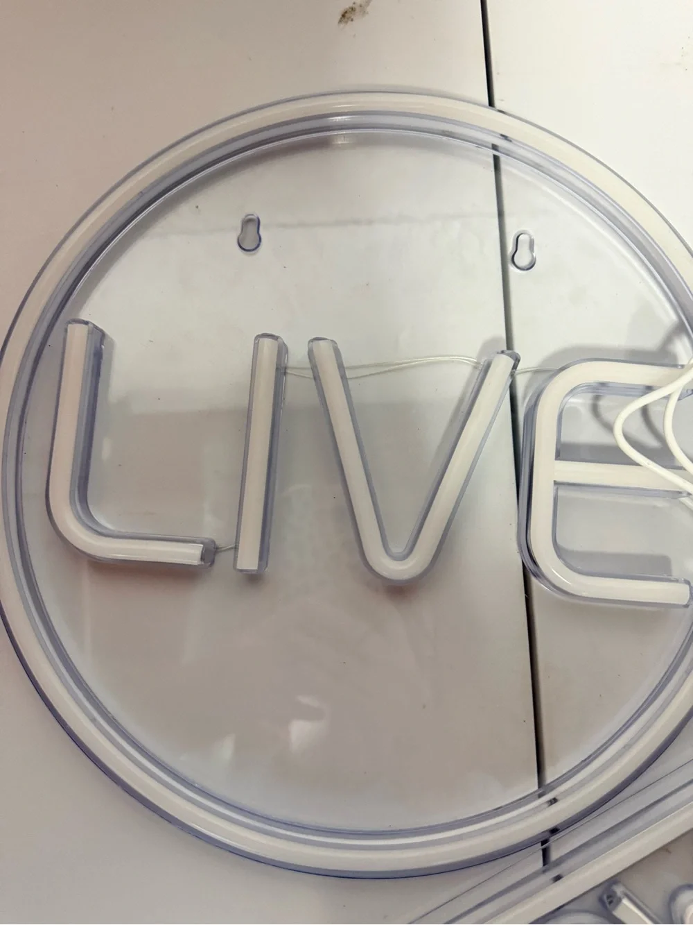 Clear 'Follow Me' & 'Live' LED Wall Signs - White